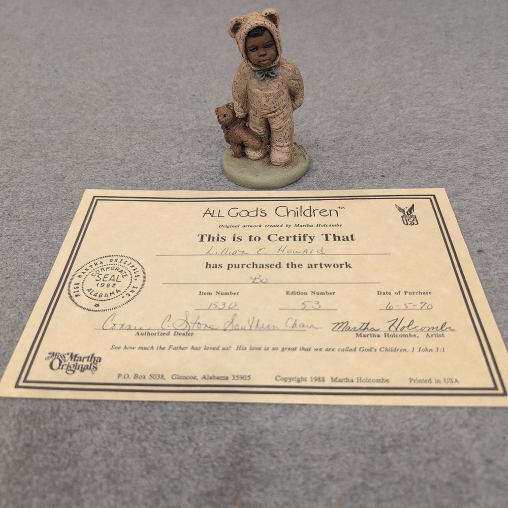 Martha Holcombe All God's Children Bo Figurine 1530 Bear Suit COA Box 1988 - Picture 5 of 6